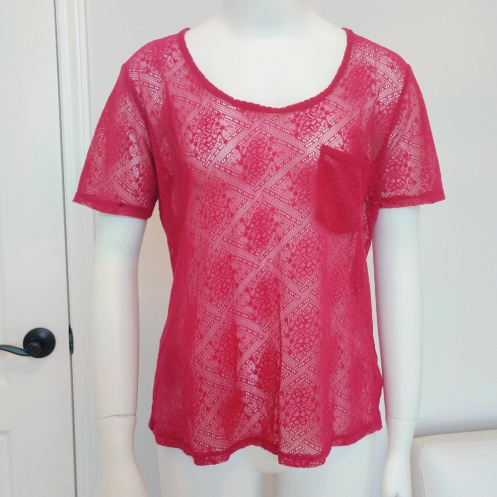 Kimchi Blue Lace Top Red Burgundy Large Short Sleeves Urban Outfitters